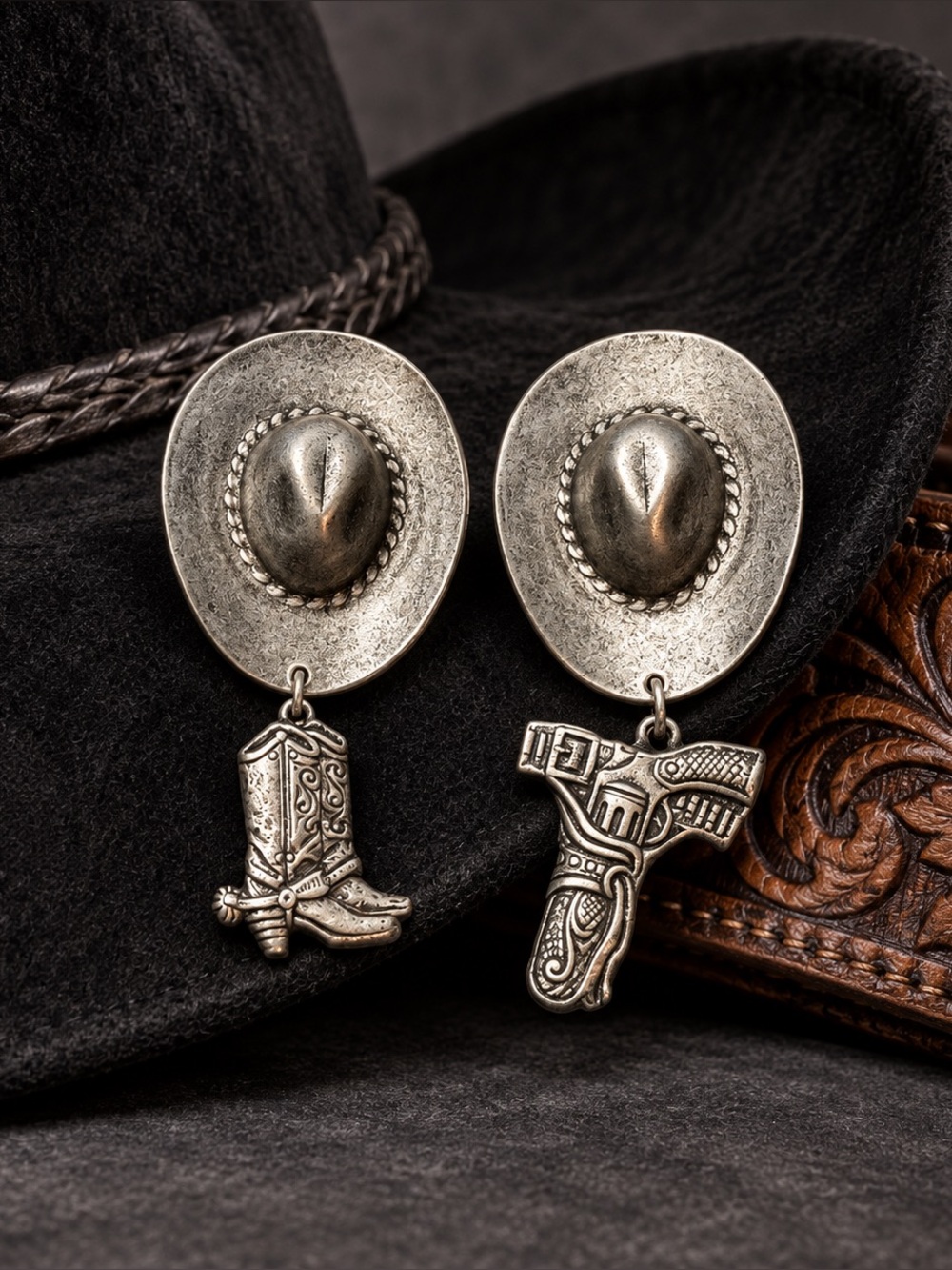 Bianca Rose Wild West Cowboy Hat Charm Earrings